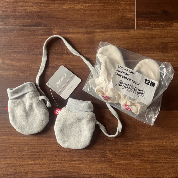 Zutano Other - NWT Zutano Cozie Fleece Mittens + Organic Cotton Gripper Baby Booties